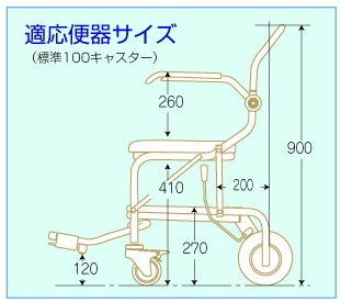 シャワーキャリーＬＷ－Ｌ（トイレ対応・後輪タイヤ・肘跳上げ・樹脂製