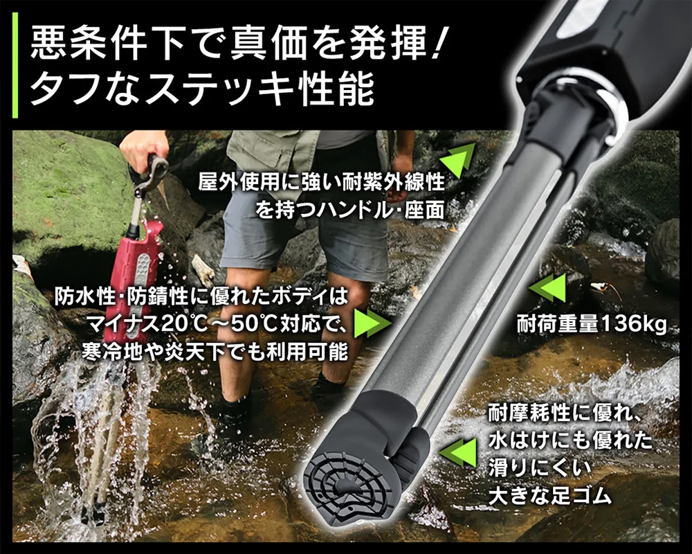 ステッキとして、椅子として優れた様々な性能