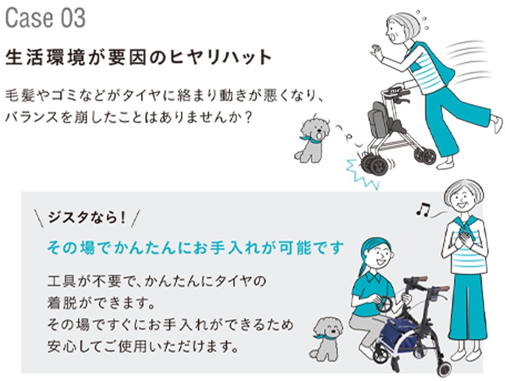こんなヒヤリハットの経験ありませんか？幸和製作所は歩行車のヒヤリハットゼロを目指します。3