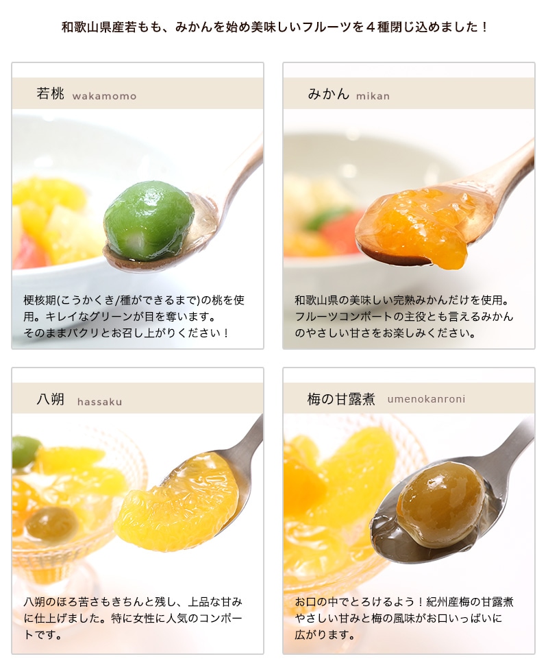 和歌山県産フルーツ4種の味を閉じこめました。