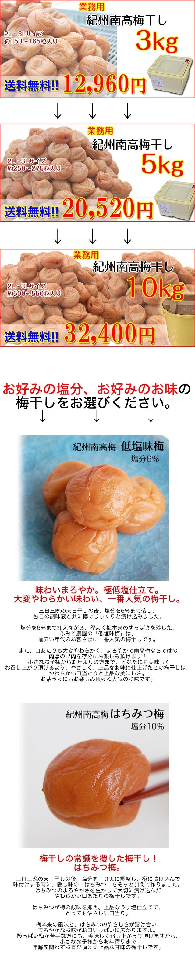 紀州南高梅たっぷり5kg<br>お好みの塩分、お味の梅干しをお選び