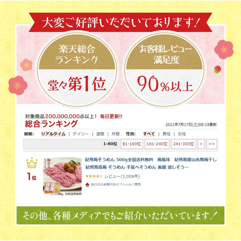 南高梅肉入 梅そうめんセット1kg 約10食分<br>（梅そうめん250g×4袋