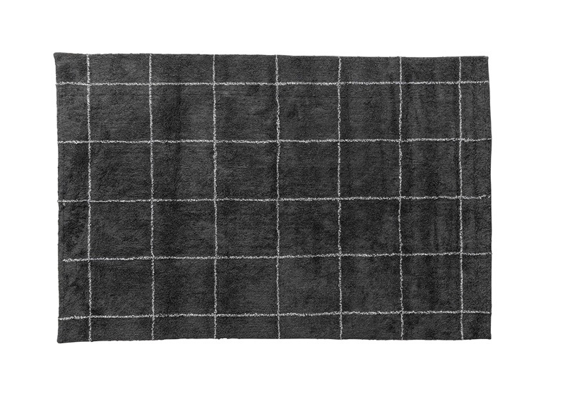 チェック柄　コットンラグ　Sサイズ 長方形(190×130cm)グレー