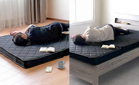 床でも、ベッドフレームでも。