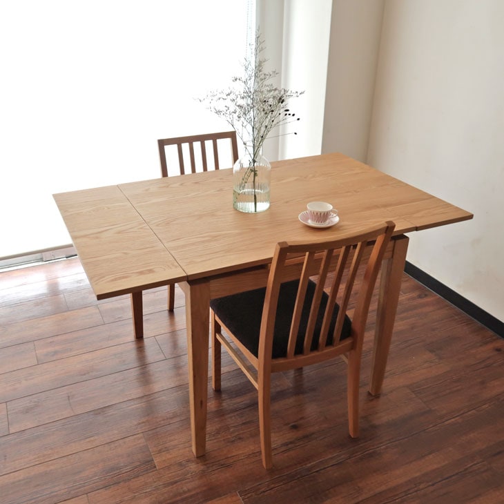 ダイニングテーブル テーブル 机 2人 2人掛け 伸長 伸縮 伸長式 無垢