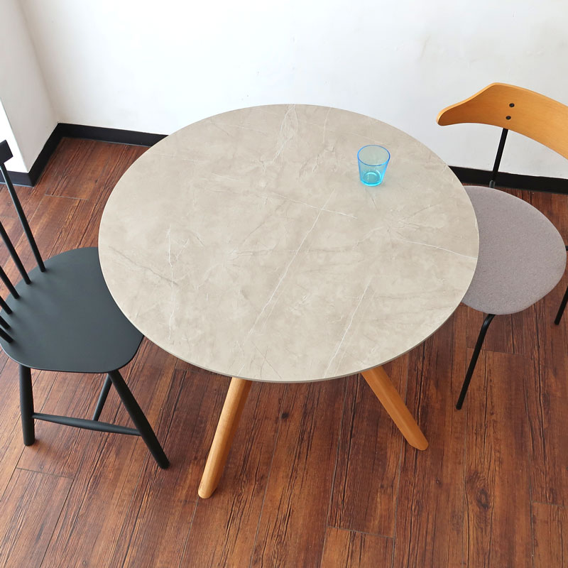 大理石調 丸ダイニングテーブル 90cm 円形 木製 ラバーウッド脚 北欧