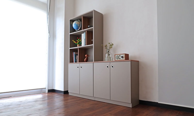 完成品】 書斎 本棚 大容量 収納 A4 グレー 幅80 奥行30 スリム 可動棚