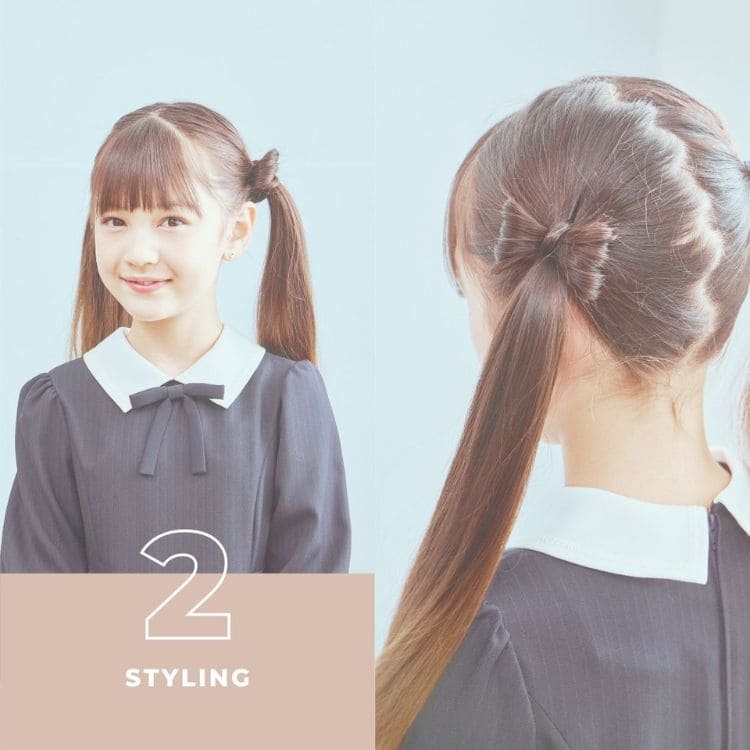 端正なツインテールに寄り添う髪リボン。気品をまとった、可憐な「リボンツインくるりんぱ」