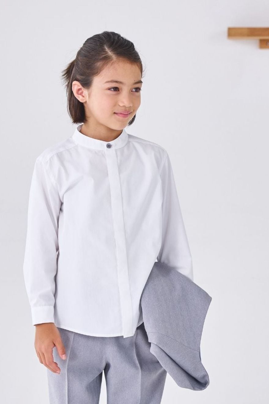 【WEB限定】比翼バンドカラーシャツ 100 110 120 130cm (2473-5452) CHOPINblue/ショパンブルー