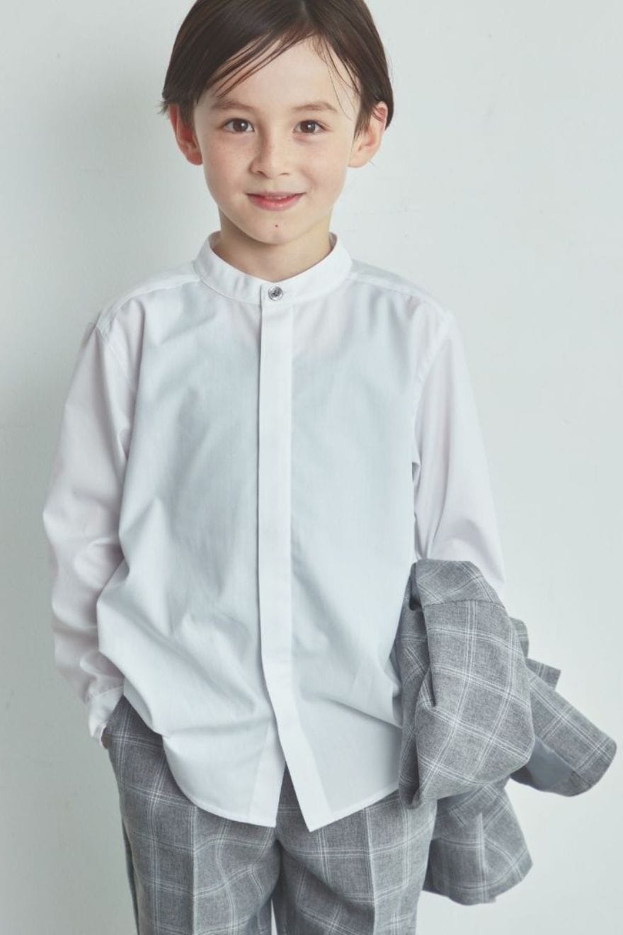 【WEB限定】比翼バンドカラーシャツ 100 110 120 130cm (2473-5452) CHOPINblue/ショパンブルー