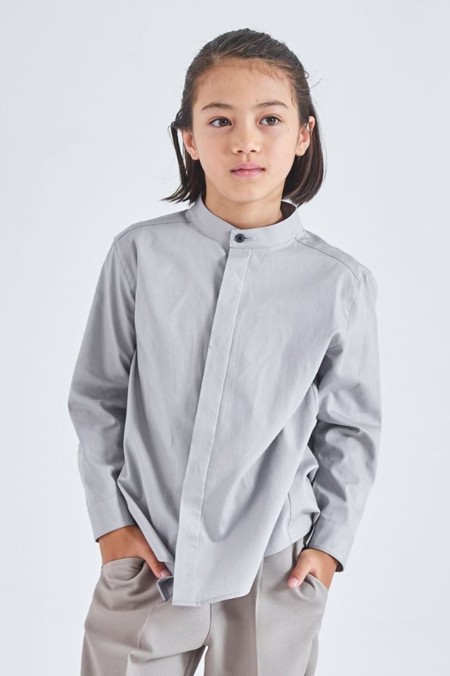 【WEB限定】比翼バンドカラーシャツ 100 110 120 130cm (2473-5452) CHOPINblue/ショパンブルー