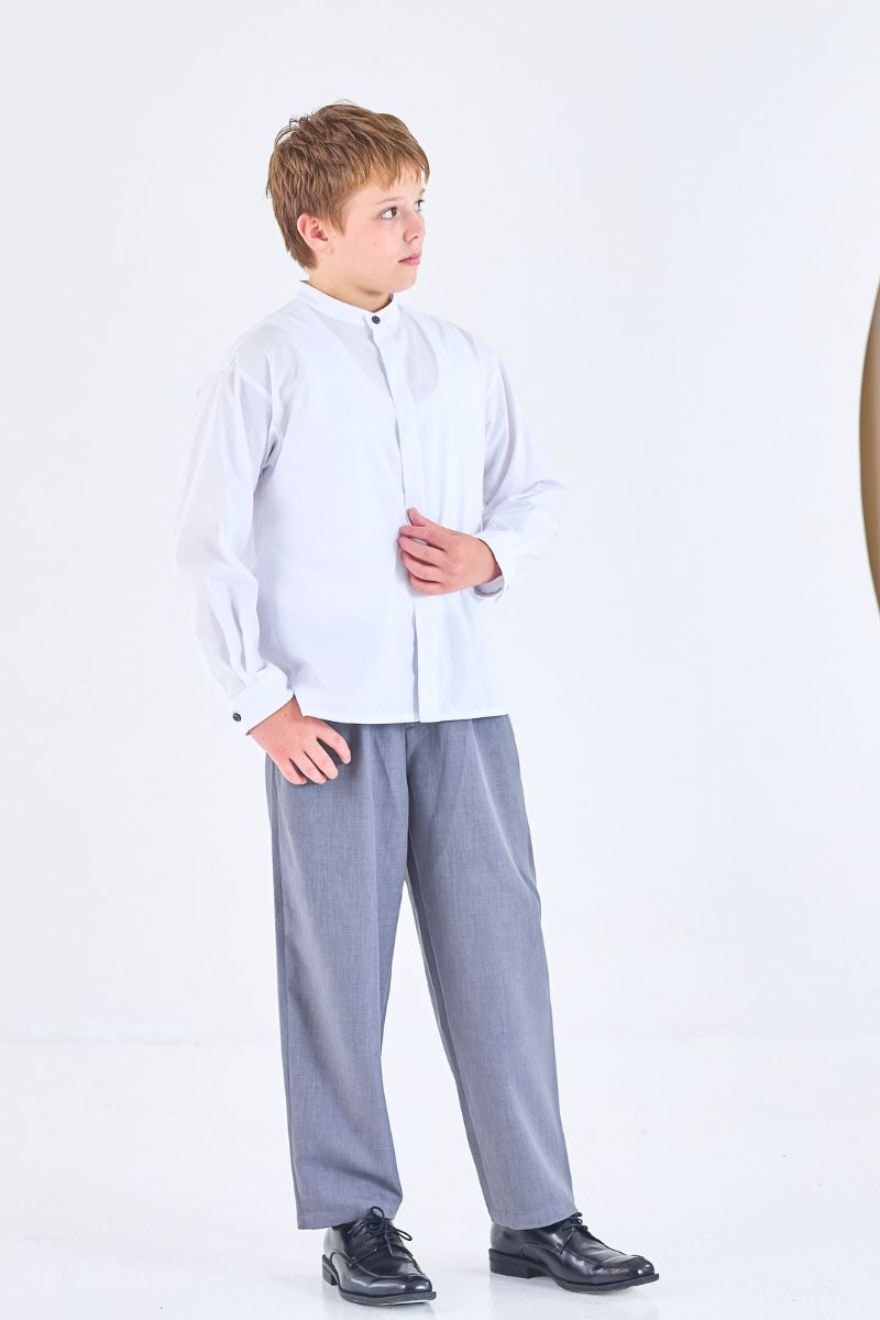 【WEB限定】比翼バンドカラーシャツ 140 150 160 170cm CHOPINblue/ショパンブルー　（2573-5652）