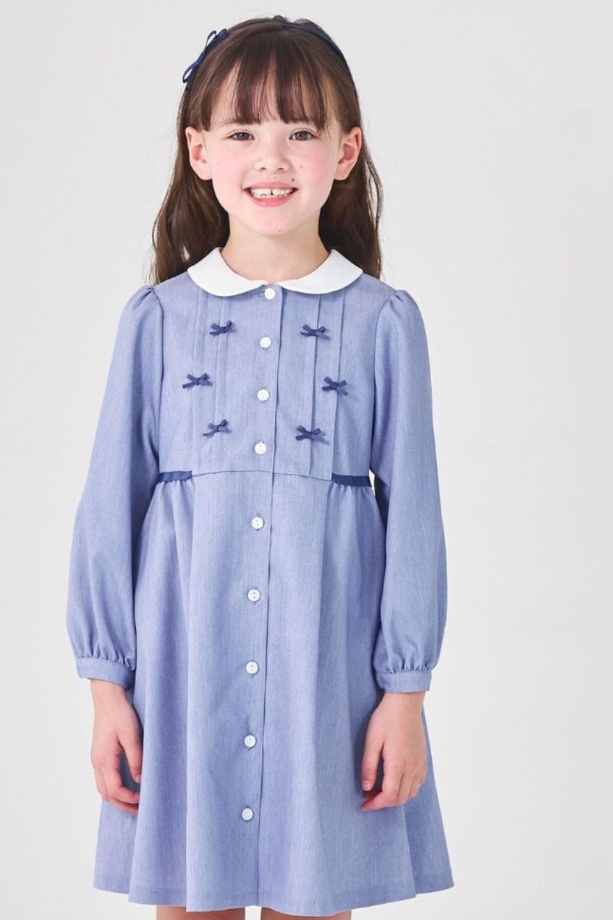 ピンタックリボンワンピース 90 100 110 120 130 (2576-3300) CHOPINblue/ショパンブルー