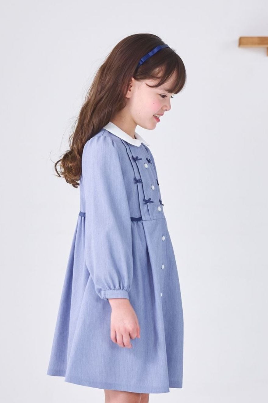 ピンタックリボンワンピース 90 100 110 120 130 (2576-3300) CHOPINblue/ショパンブルー