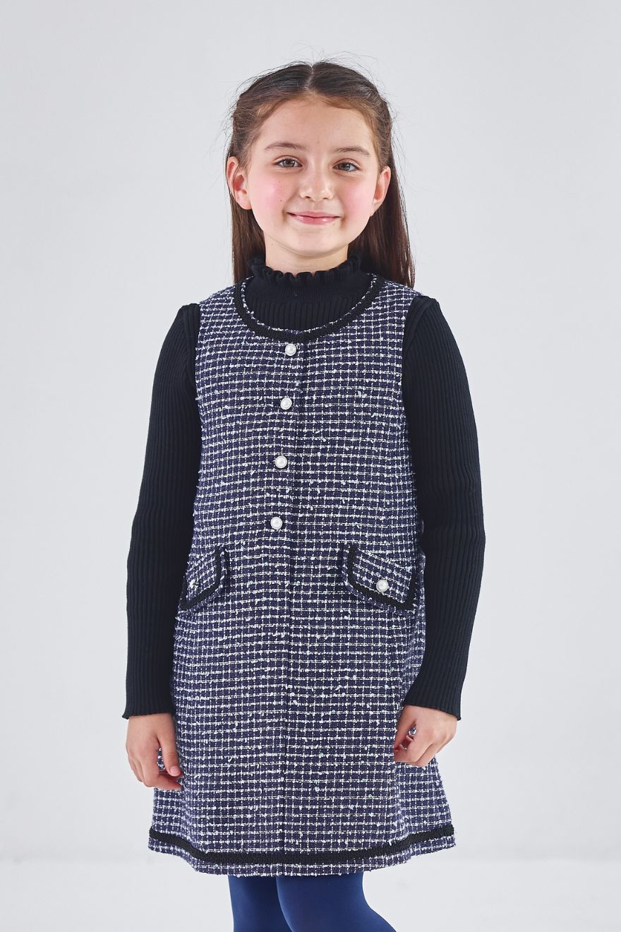 ファンシーツイードフロント釦ジャンパースカート 110 120 130 140cm (2576-7310) CHOPIN blue/ショパンブルー