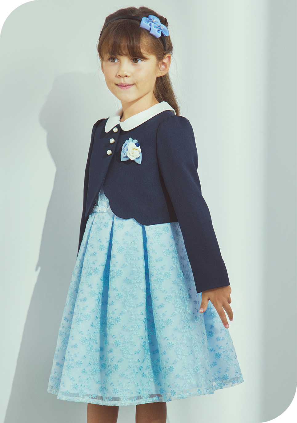 オーガンジー刺繍アンサンブル ブルー