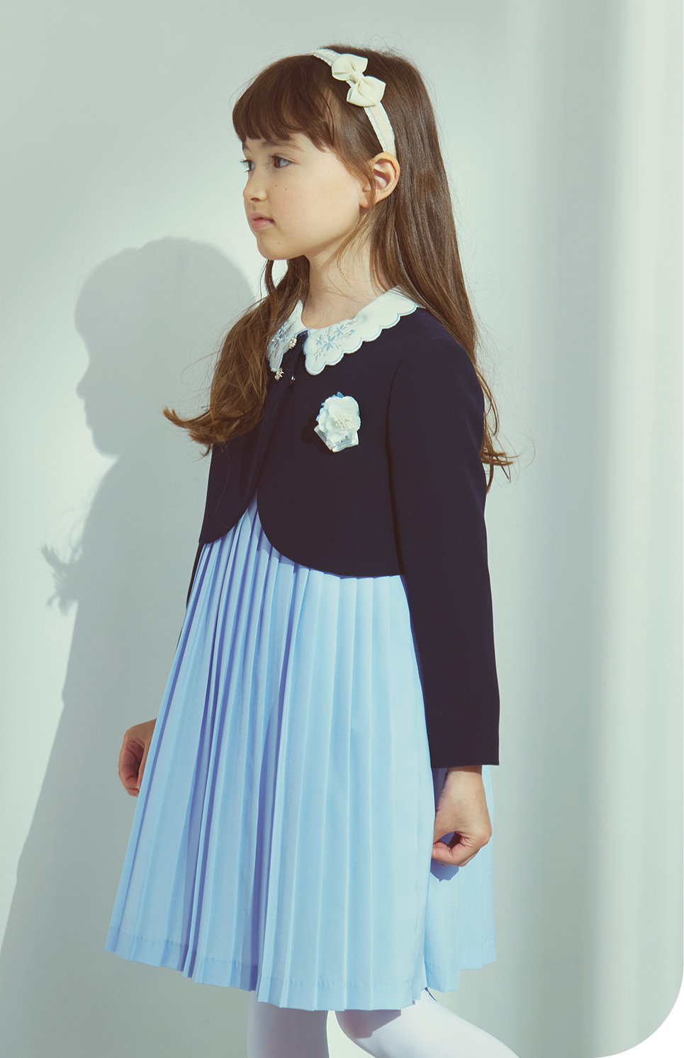 プリーツワンピースアンサンブル サックス