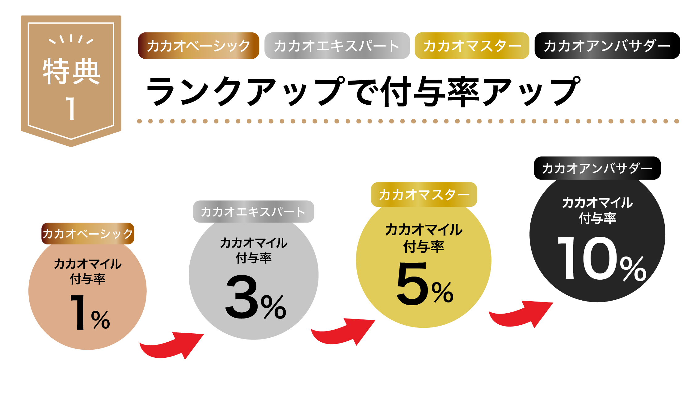 特典1 ランクアップで付与率アップ