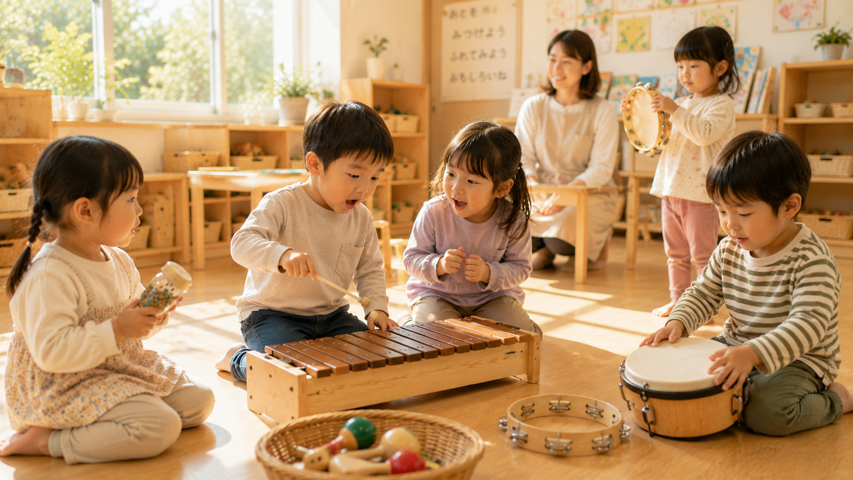 子どもたちが音を鳴らしながら探究活動を楽しむ様子