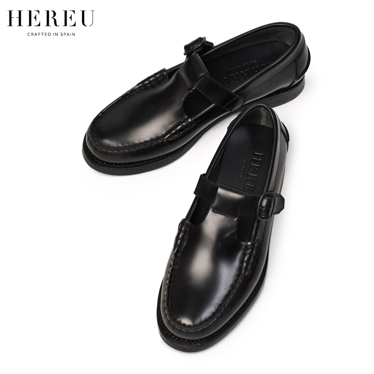 HEREU【へリュー】Tバーローファー ALBER Vibram BLACK ブラック 