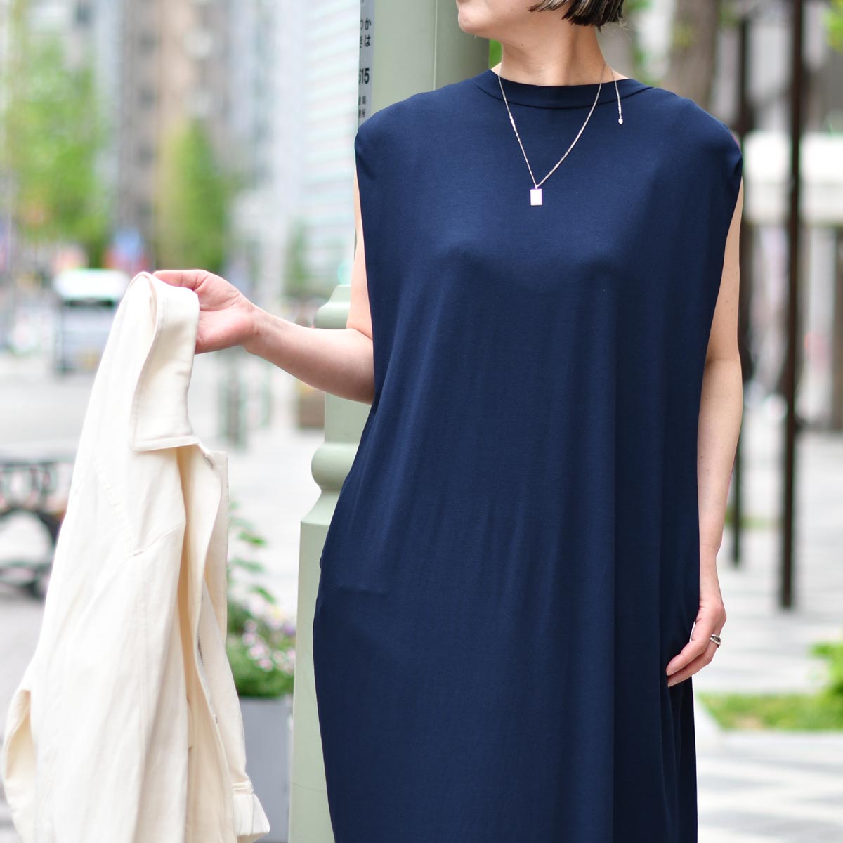 three dots【スリードッツ】ノースリーブワンピース LG5008Y 793 NAVY