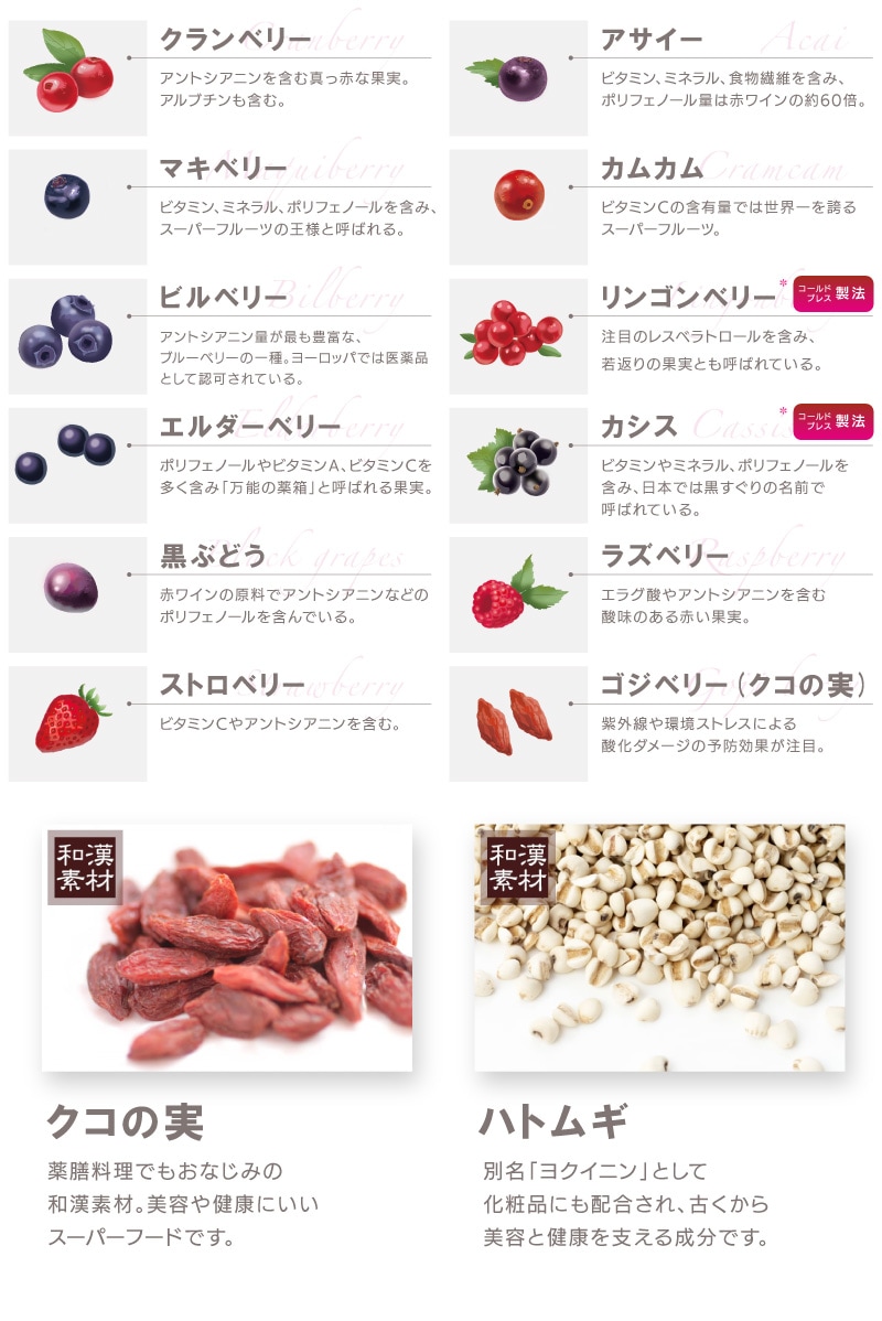 12種類のベリー系果実と和漢素材