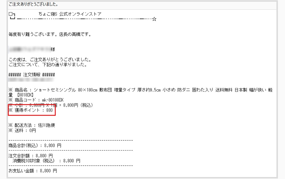 ポイント確認配信メールイメージ画像