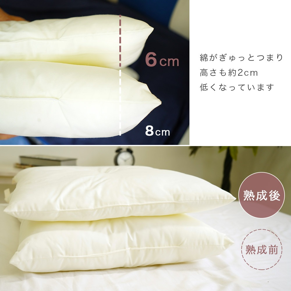 43×63cm 高さ6cm 低め 頸椎安定 くぼみ型 熟成枕 丸洗い可能