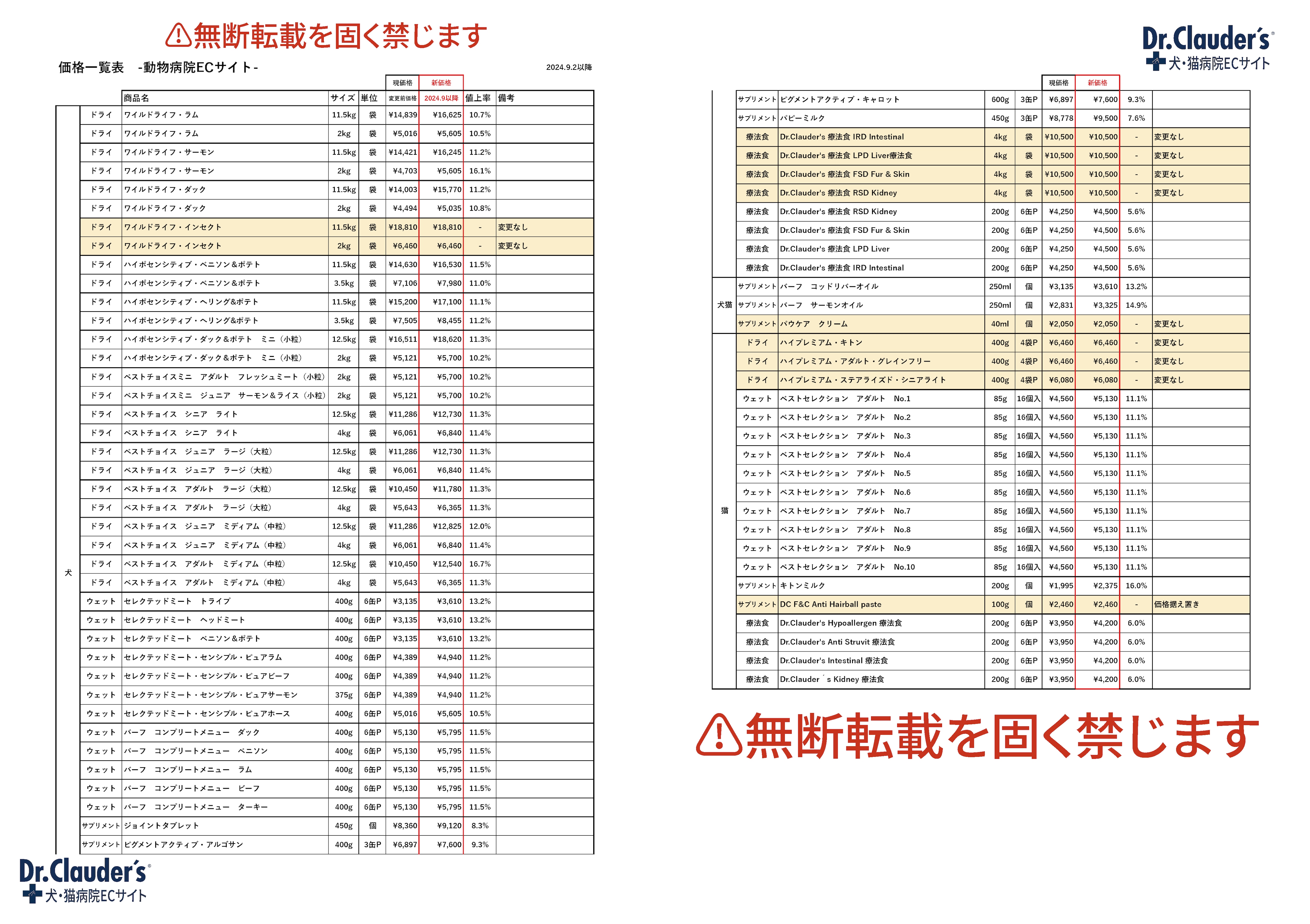 対象商品・新価格