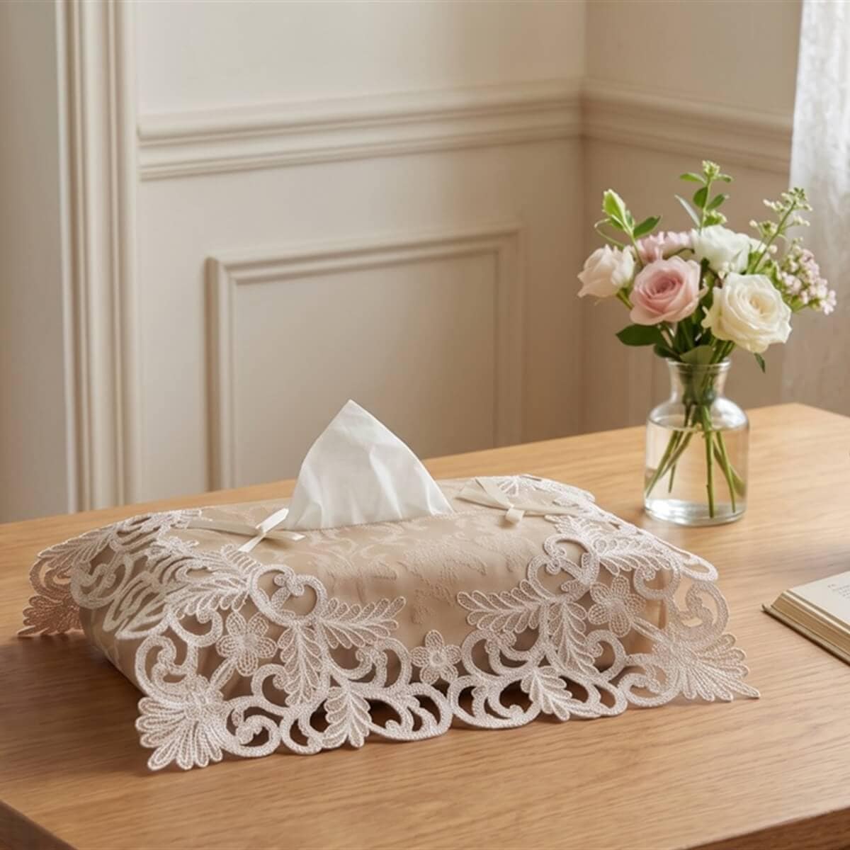 ティッシュボックスカバー コード刺繍 約12×26×11cm [Victorian Damask