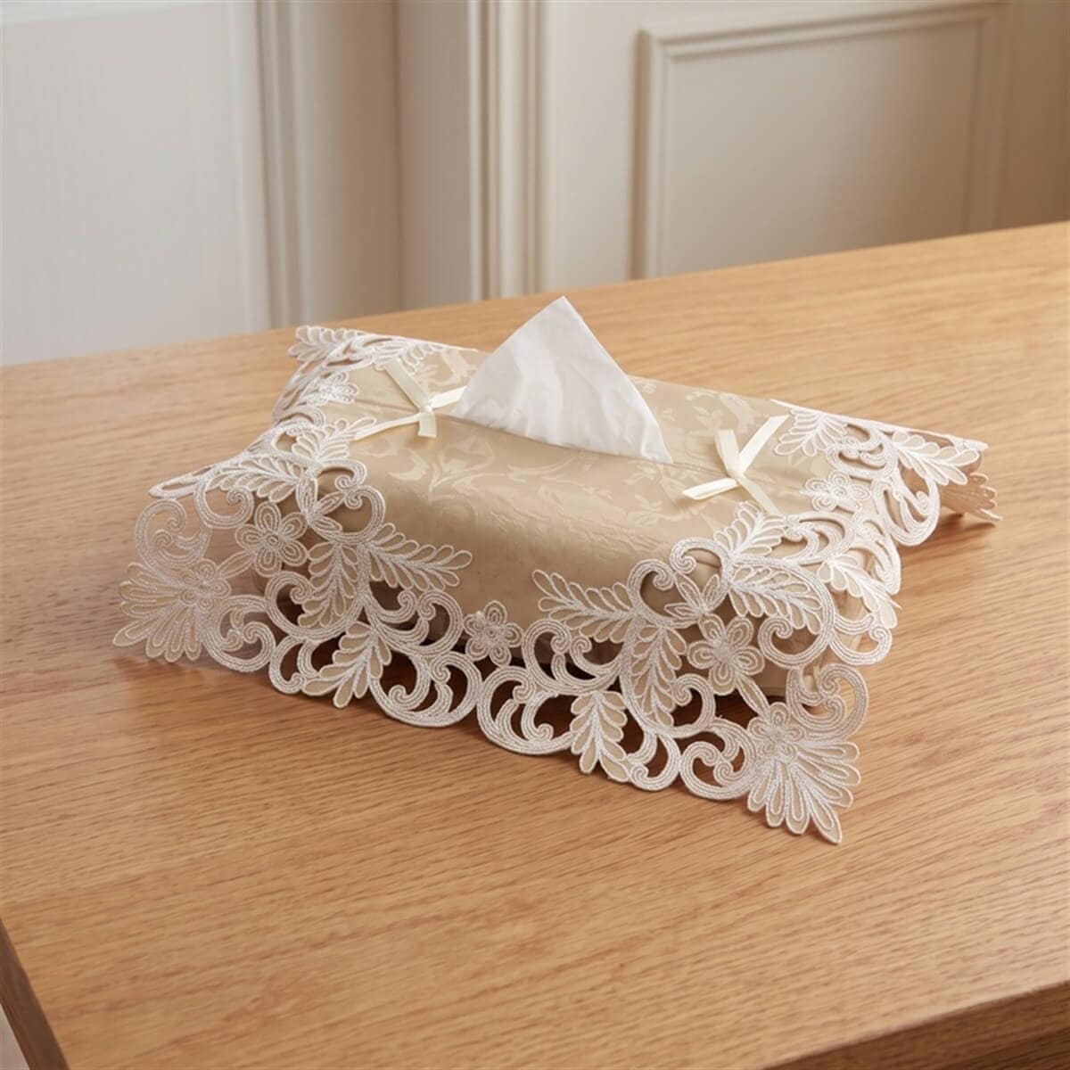 ティッシュボックスカバー コード刺繍 約12×26×11cm [Victorian Damask