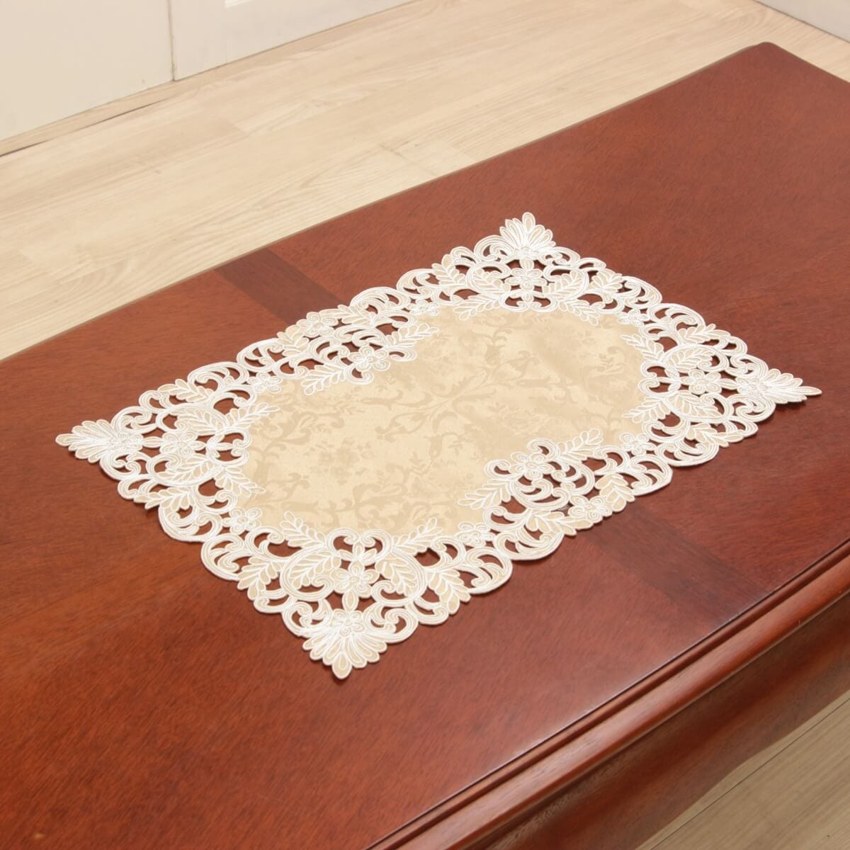 テーブルセンター コード刺繍 約30×45cm [Victorian Damask