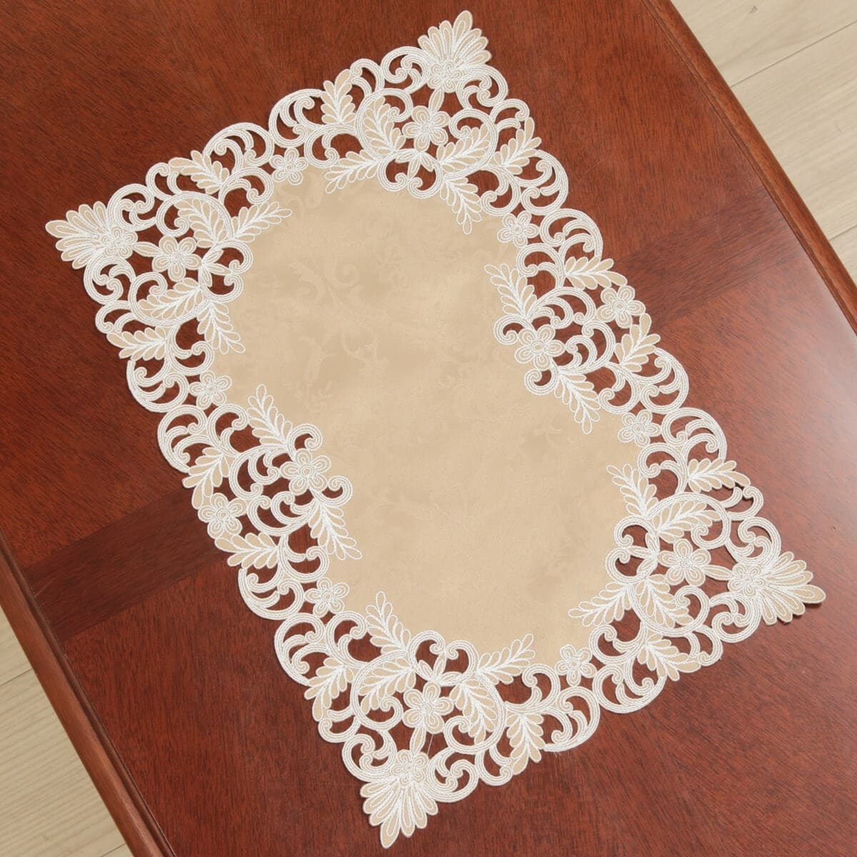 テーブルセンター コード刺繍 約30×45cm [Victorian Damask