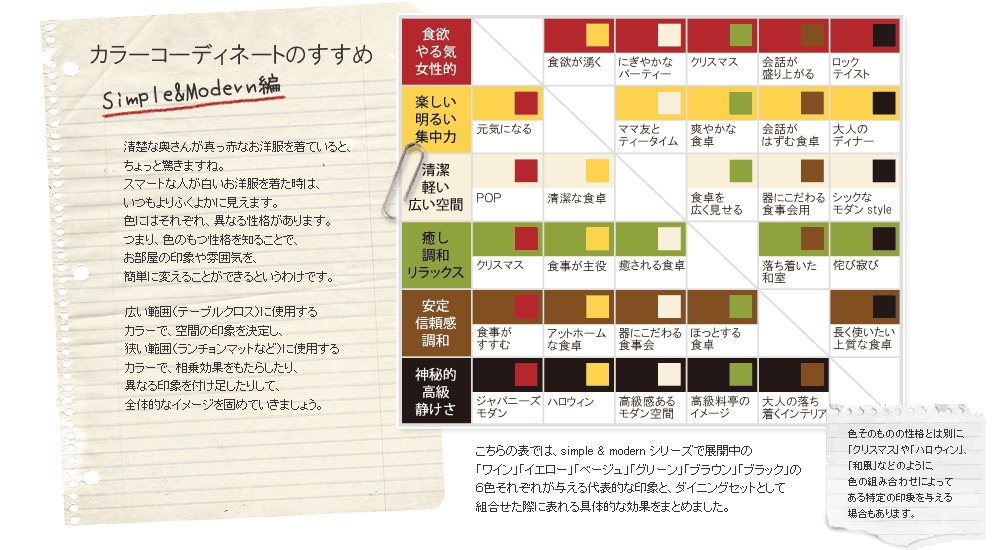 シンプルモダンシリーズは6色のカラーバリエーションを楽しめます。