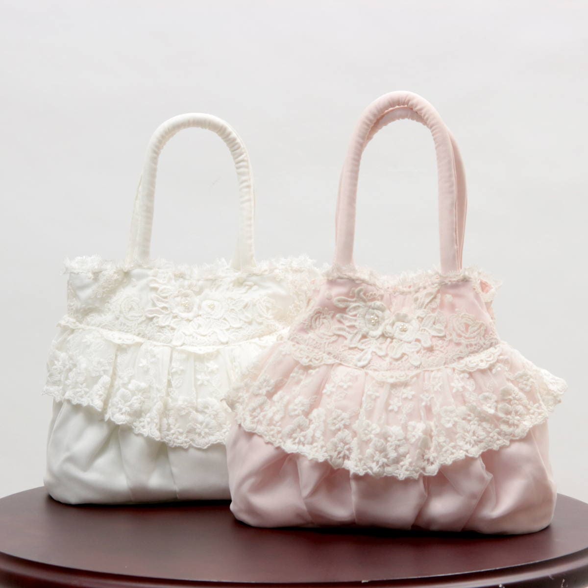 バッグF 小花刺繍チュールレース＆しなやかジョーゼット 約25.5×23