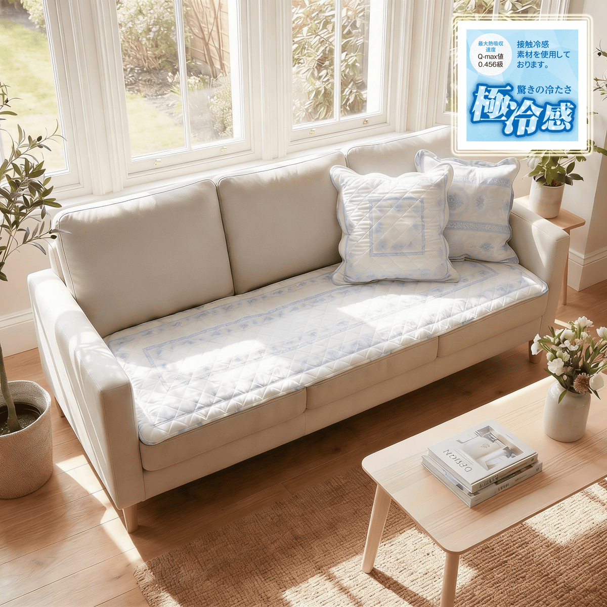 アミティエクッション2枚組 接触冷感キルト ロングシートクッション 約50×150cm [Toile Frais