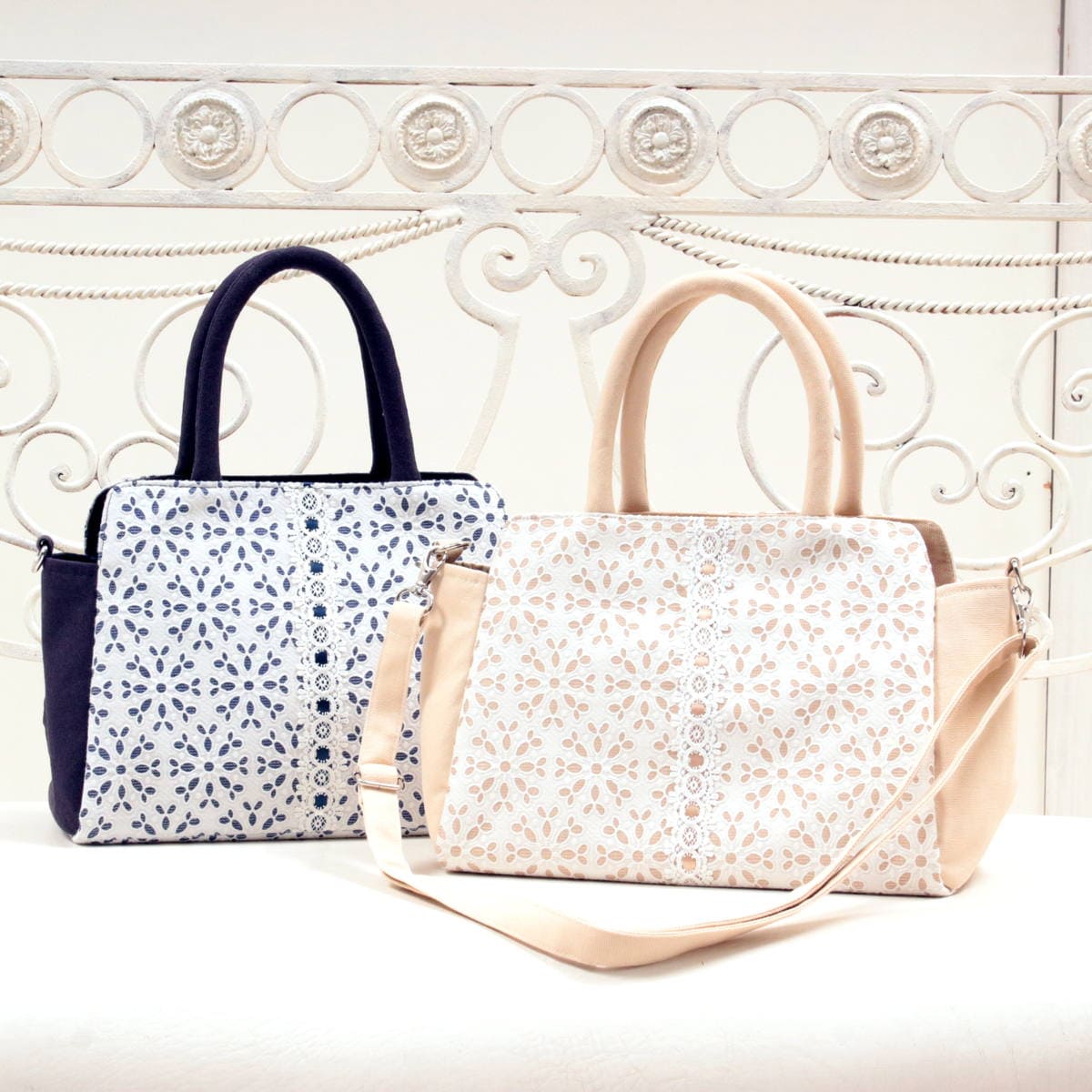 Lace Motif 2-Way Handbag (Approx. 20×27×12 cm) [Tone Blanc] | eBay