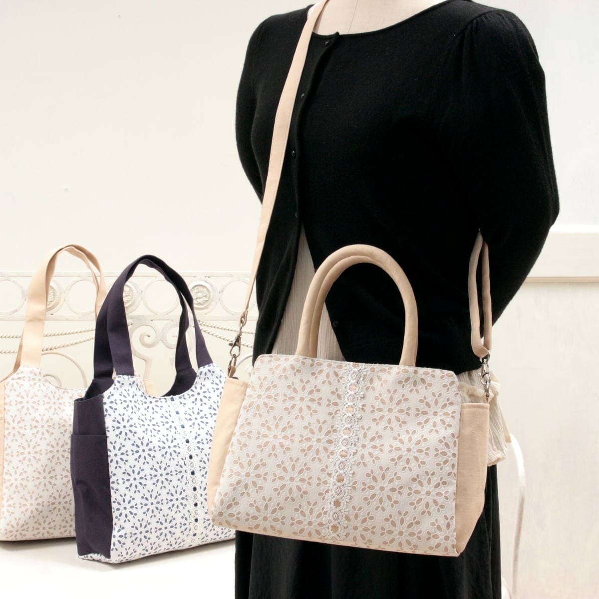 Lace Motif 2-Way Handbag (Approx. 20×27×12 cm) [Tone Blanc] | eBay