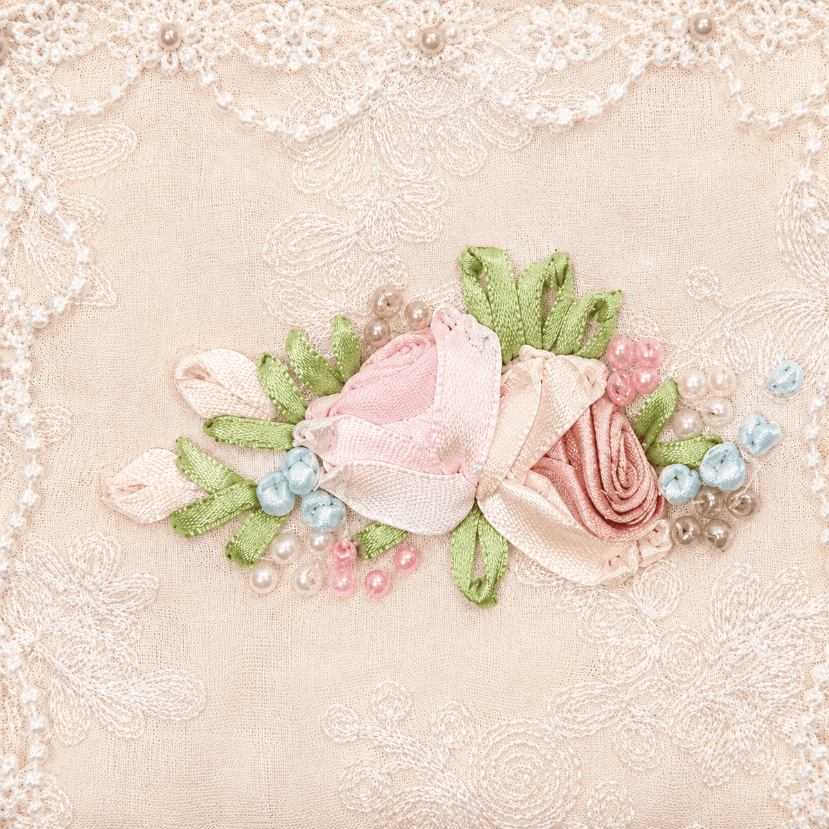 ジュエリーポーチ リボン刺繍×ビーズ 約13×9.5cm [Elure]｜インテリア