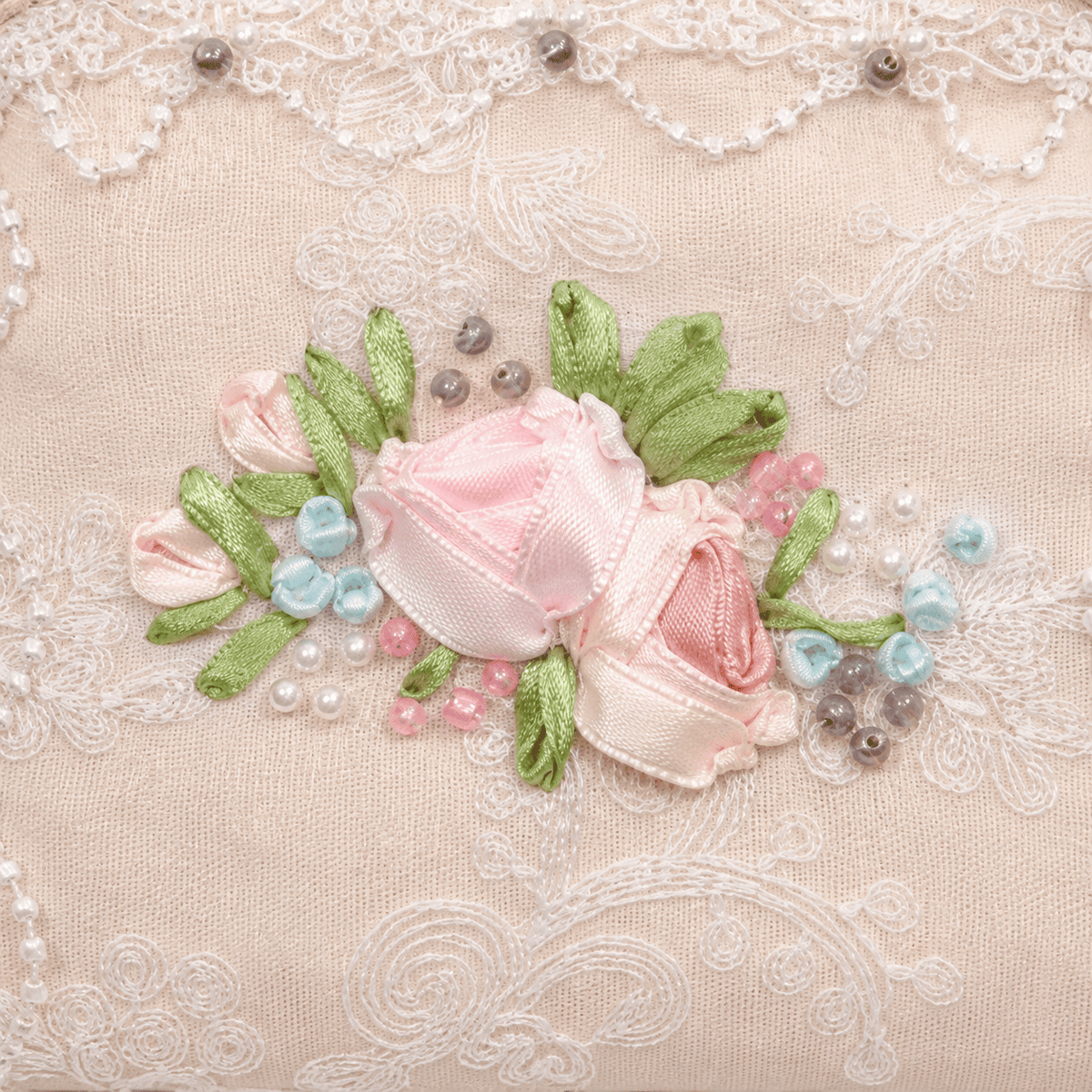 カードケース リボン刺繍×ビーズ 約12×8.5cm [Elure]｜インテリア