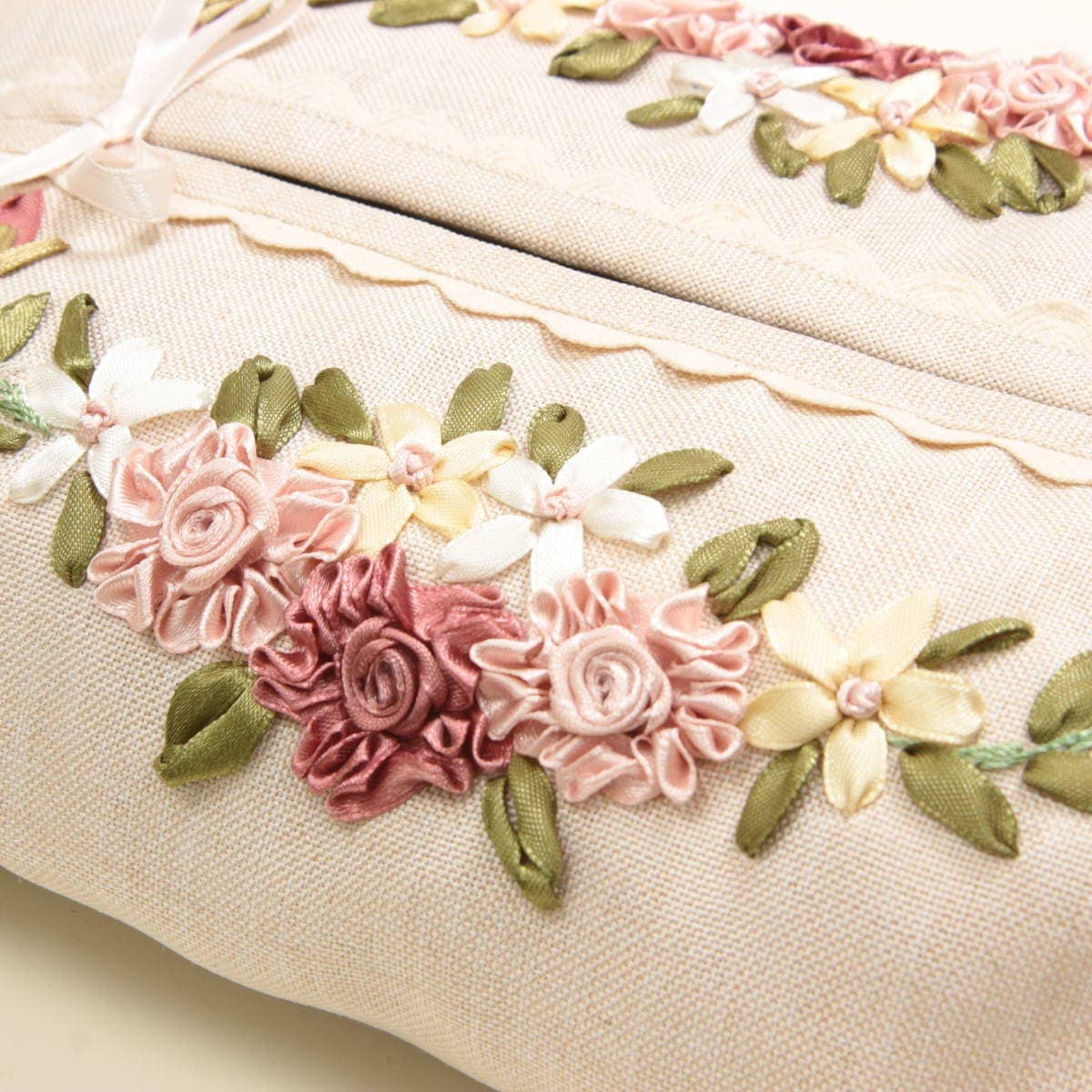 ハングティッシュボックスカバー リボン刺繍 約20×35cm [Ros? Ruban