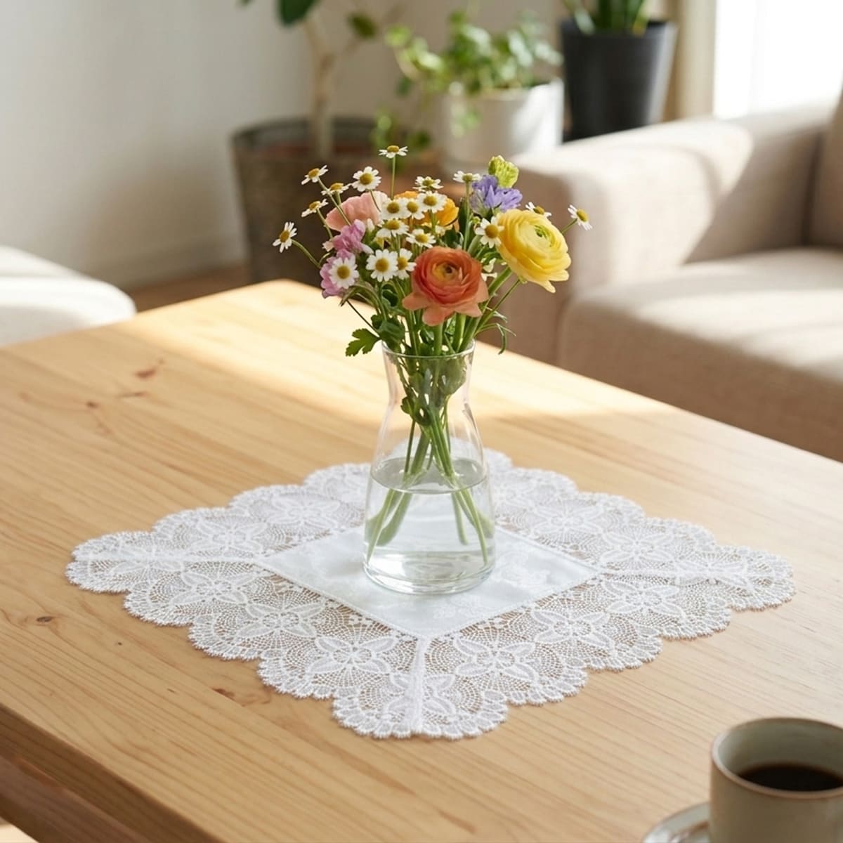 ギュピールレースの花びん敷 アミブルージュ,amibrugge,インテリアレース,ドイリー,花びん敷,ギュピール,レース