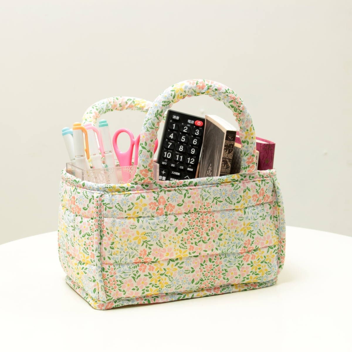 コットンキルト ミニソフトバスケット 約12×22×12cm [Flower Picnic