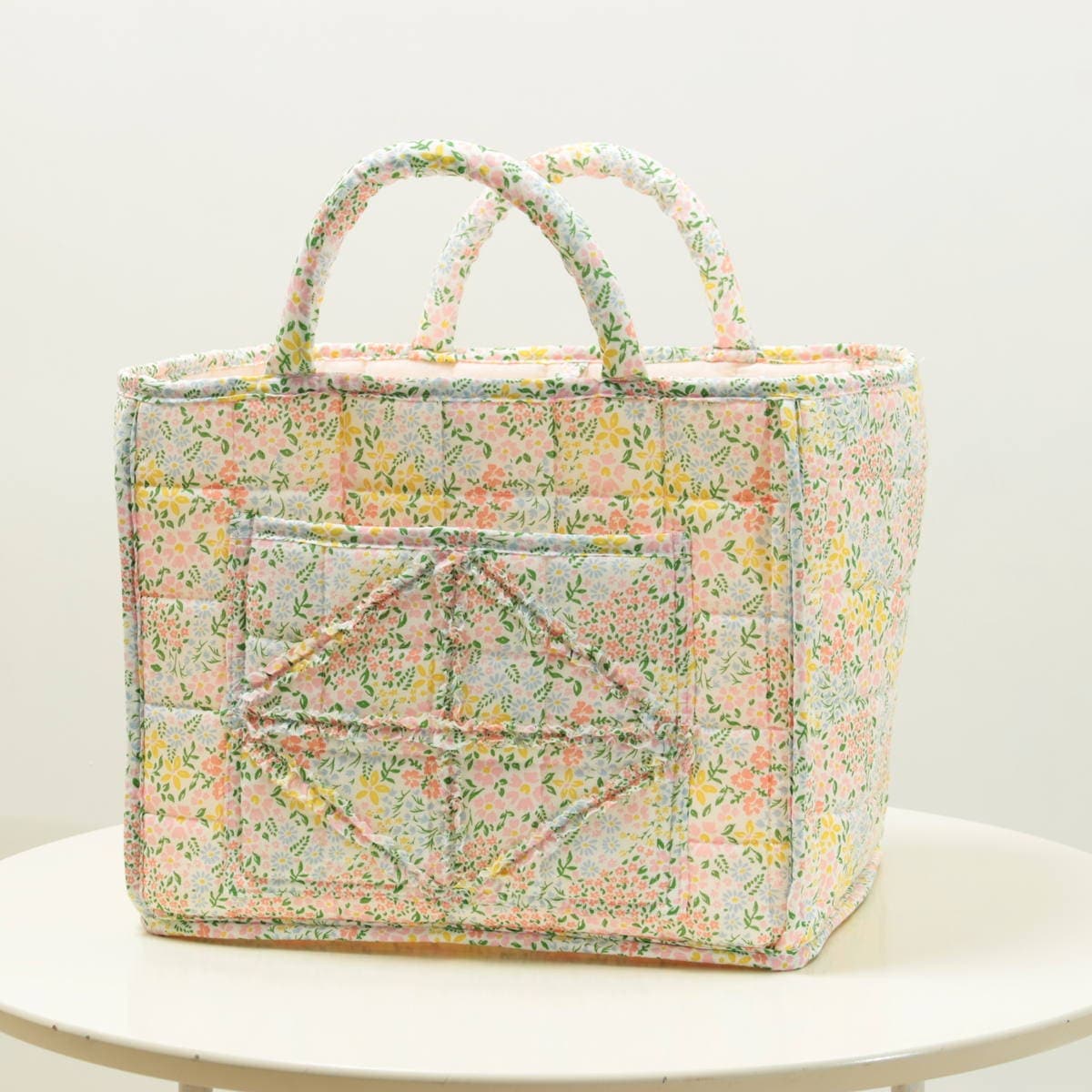 明るく華やかな小花柄の綿生地ソフトバスケット