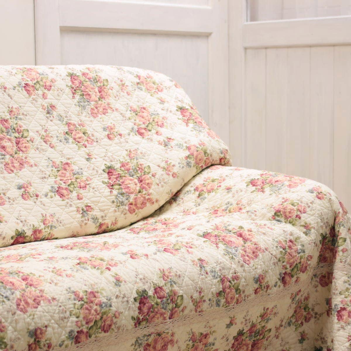 アミブルージュ,懐かしい,ローズ柄,キルト,マルチカバー,ソファカバー,200×200