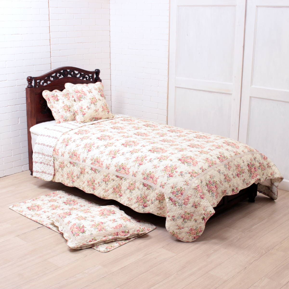 コットンキルトカバーピュアコットンピンクキルトガールハート コットンキルト マルチカバー 約195×245cm [Rose Mellow]｜アミ