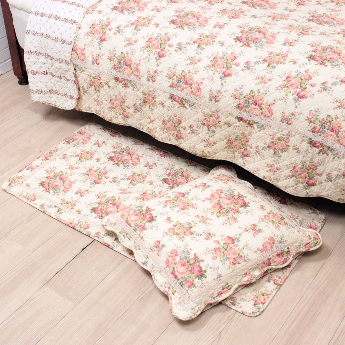 コットンキルト 座布団カバー 約55×59cm [Rose Mellow]｜インテリア