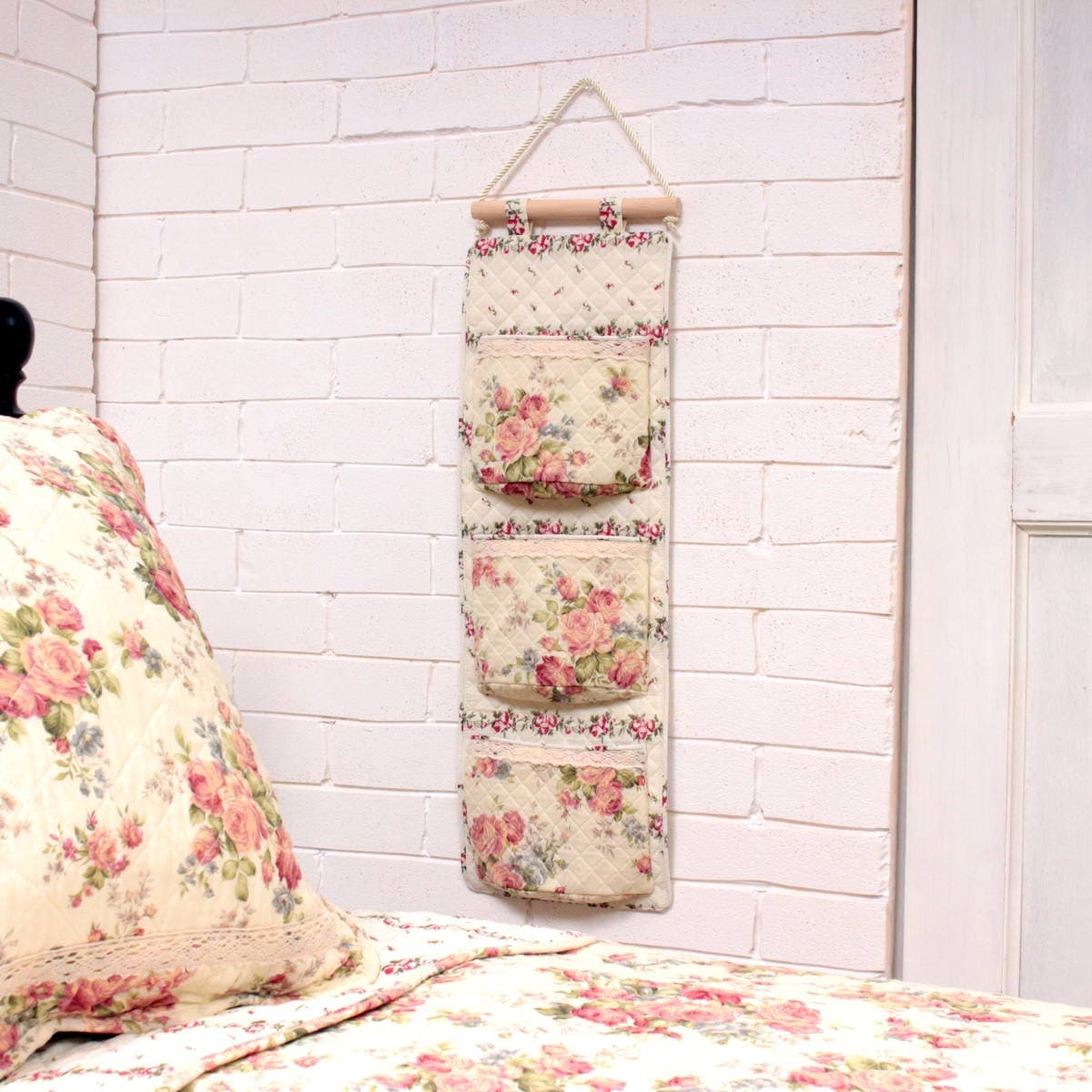 コットンキルト ウォールポケット 約68×21cm [Rose Mellow