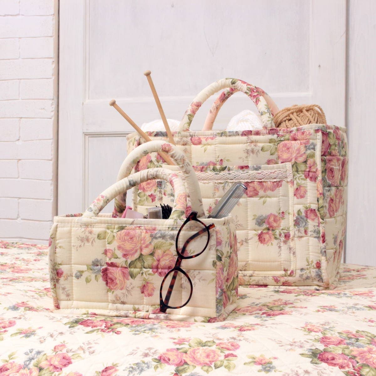 コットンキルト ウォールポケット 約68×21cm [Rose Mellow