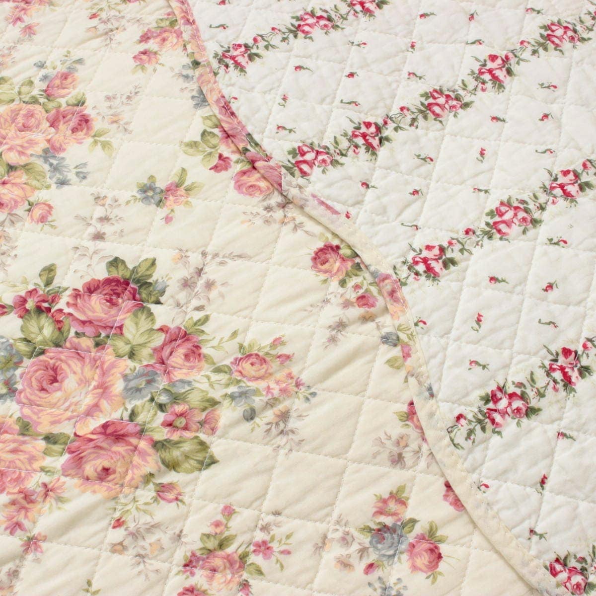 ❣️パッチワーク　スカラップキルト❣️薔薇　マルチカバー コットンキルト マルチカバー 約195×245cm [Rose Mellow]｜アミ